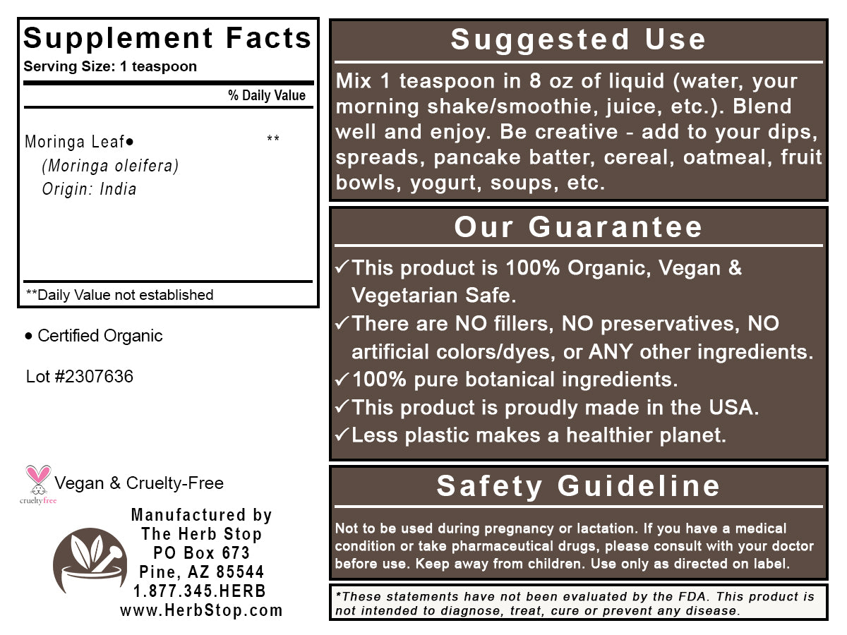 Organic Moringa Leaf Label - Back