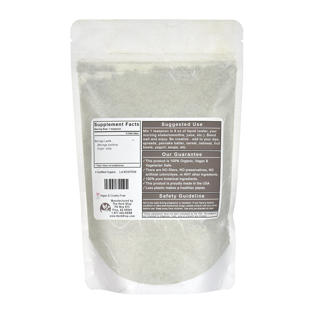 Moringa Leaf Organic Powder Bulk Bag - Back