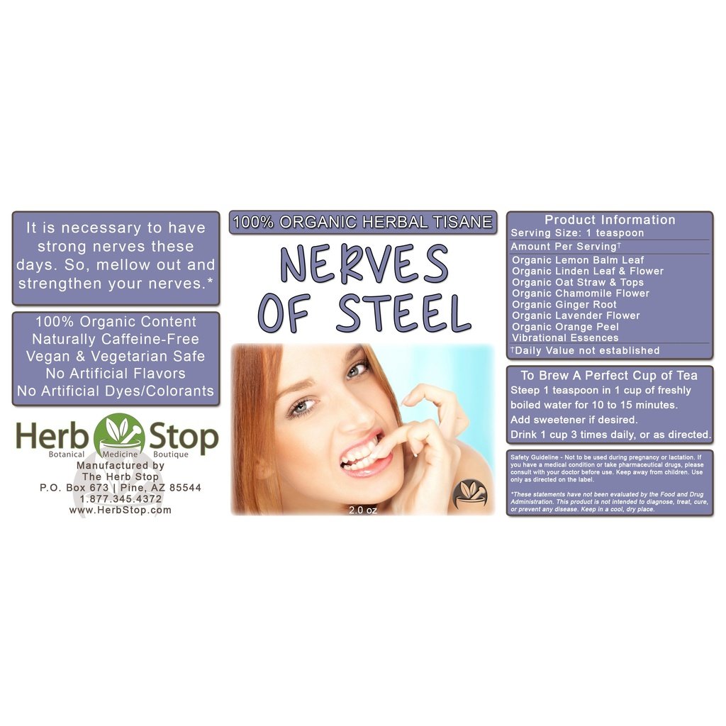 Nerves of Steel Loose Leaf Herbal Tea Label