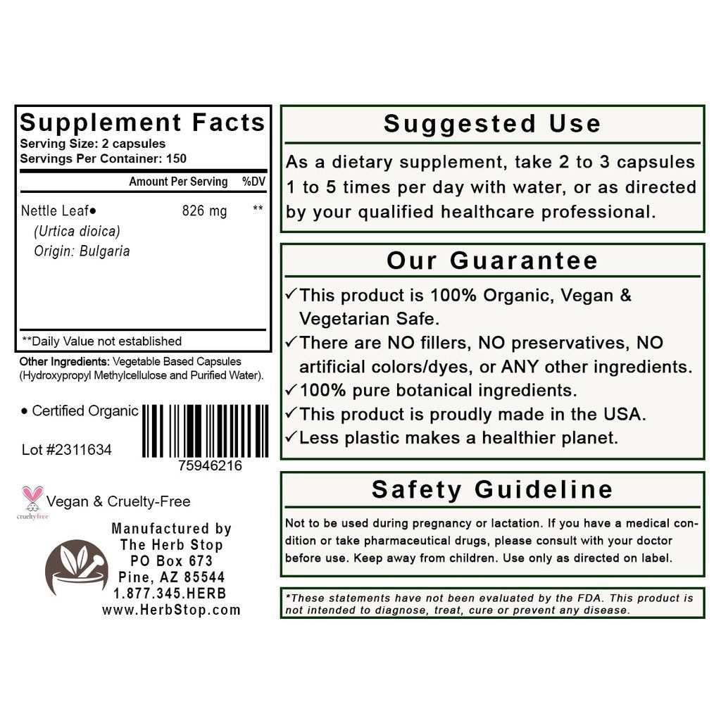 Nettle Leaf Capsules Label - Back
