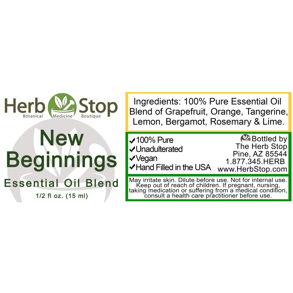 New Beginnings Essential Oil Blend Label