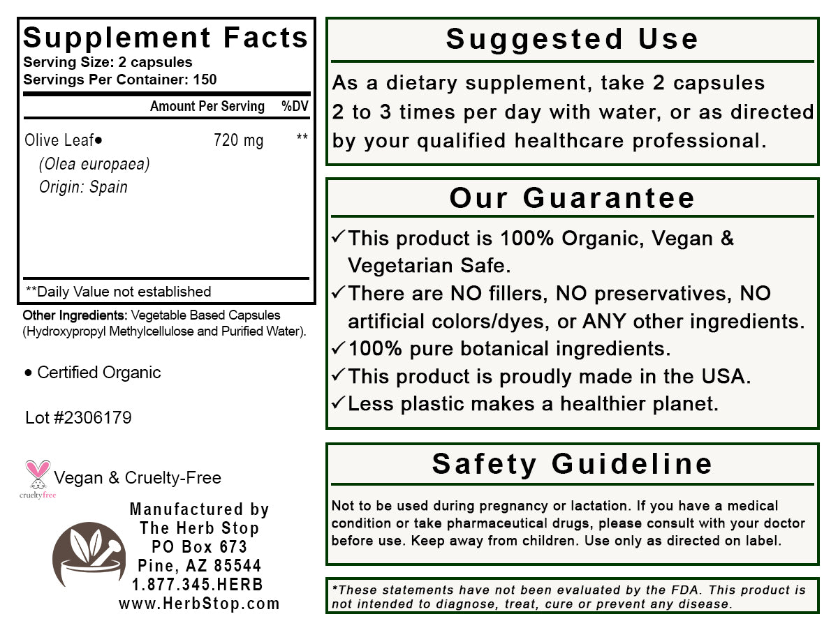 Olive Leaf Capsules Label - Back