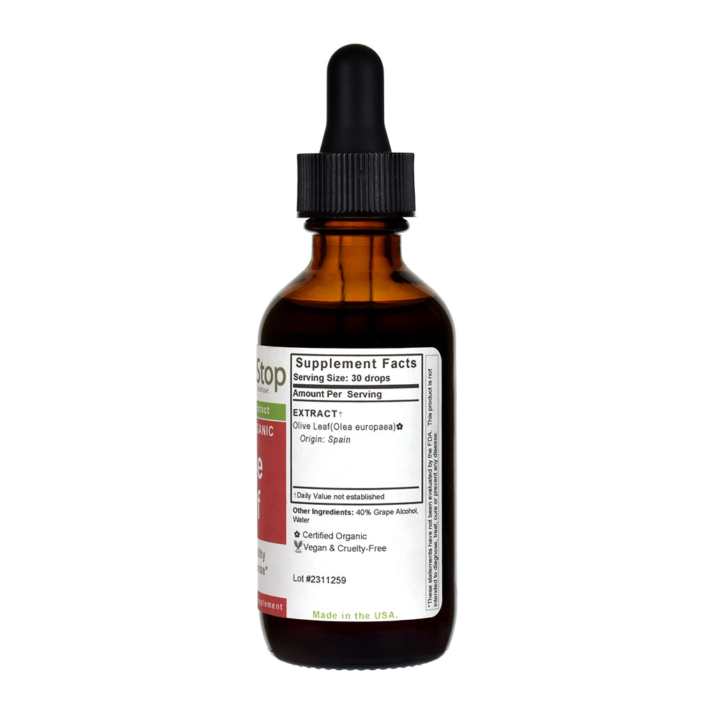 Organic Olive Leaf Liquid Extract 2 oz Bottle - Right