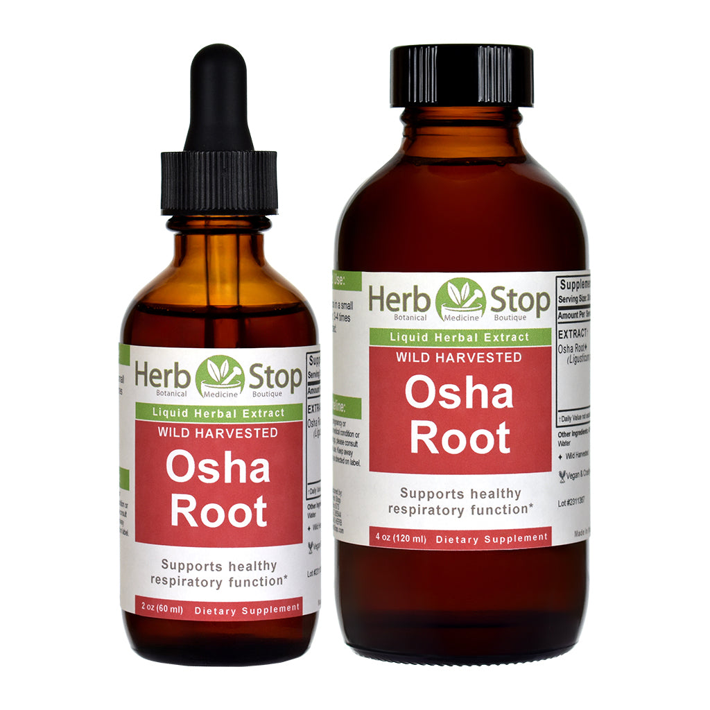 Wild Harvested Osha Root Liquid Extract Bottles