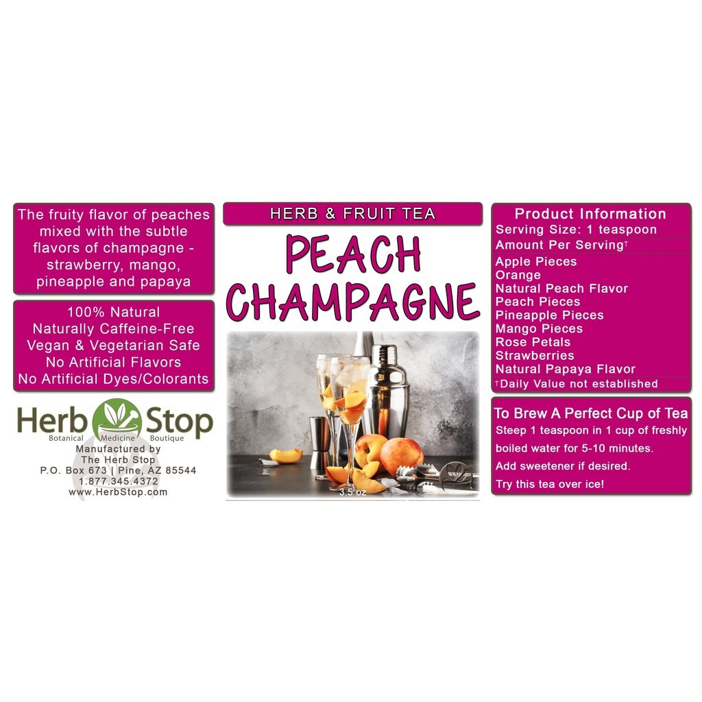 Peach Champagne Loose Leaf Herb & Fruit Tea Label