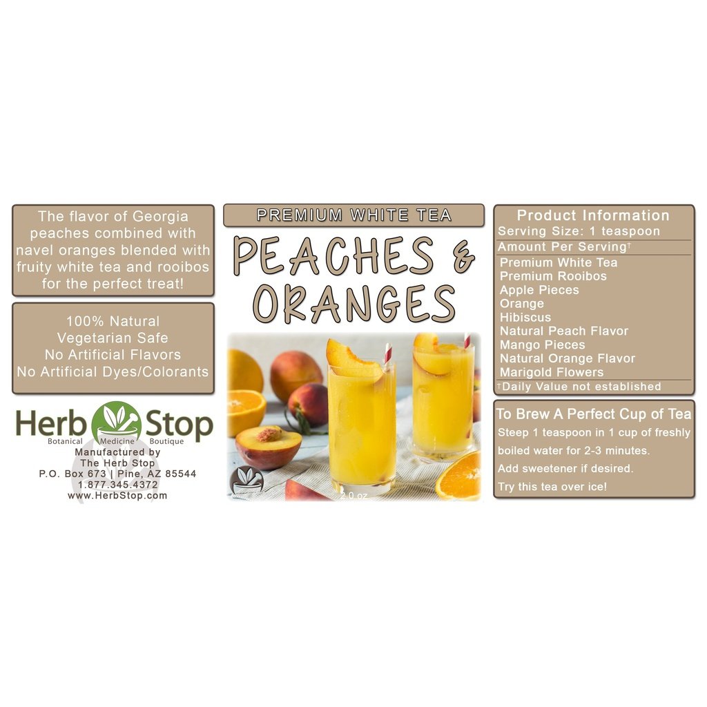 Peaches & Oranges Loose Leaf White Tea Label