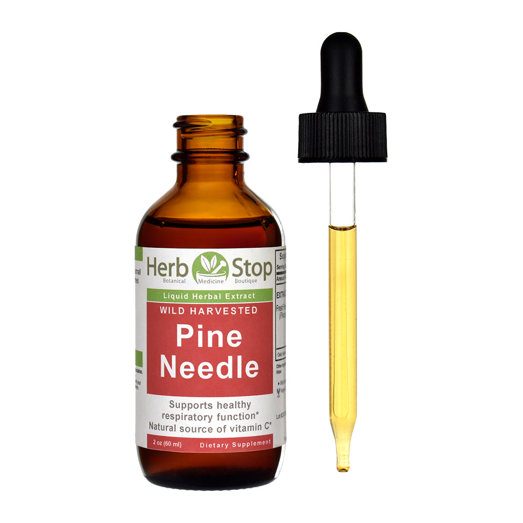 Wild Harvested Pine Needle Liquid Extract 2 oz Bottle - Open