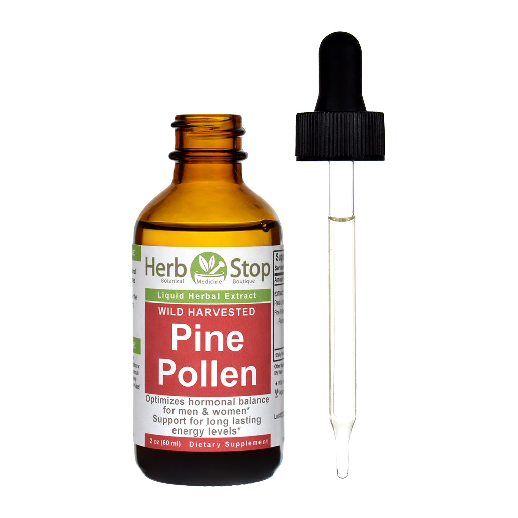 Wild Harvested Pine Pollen Liquid Extract 2 oz Bottle - Open