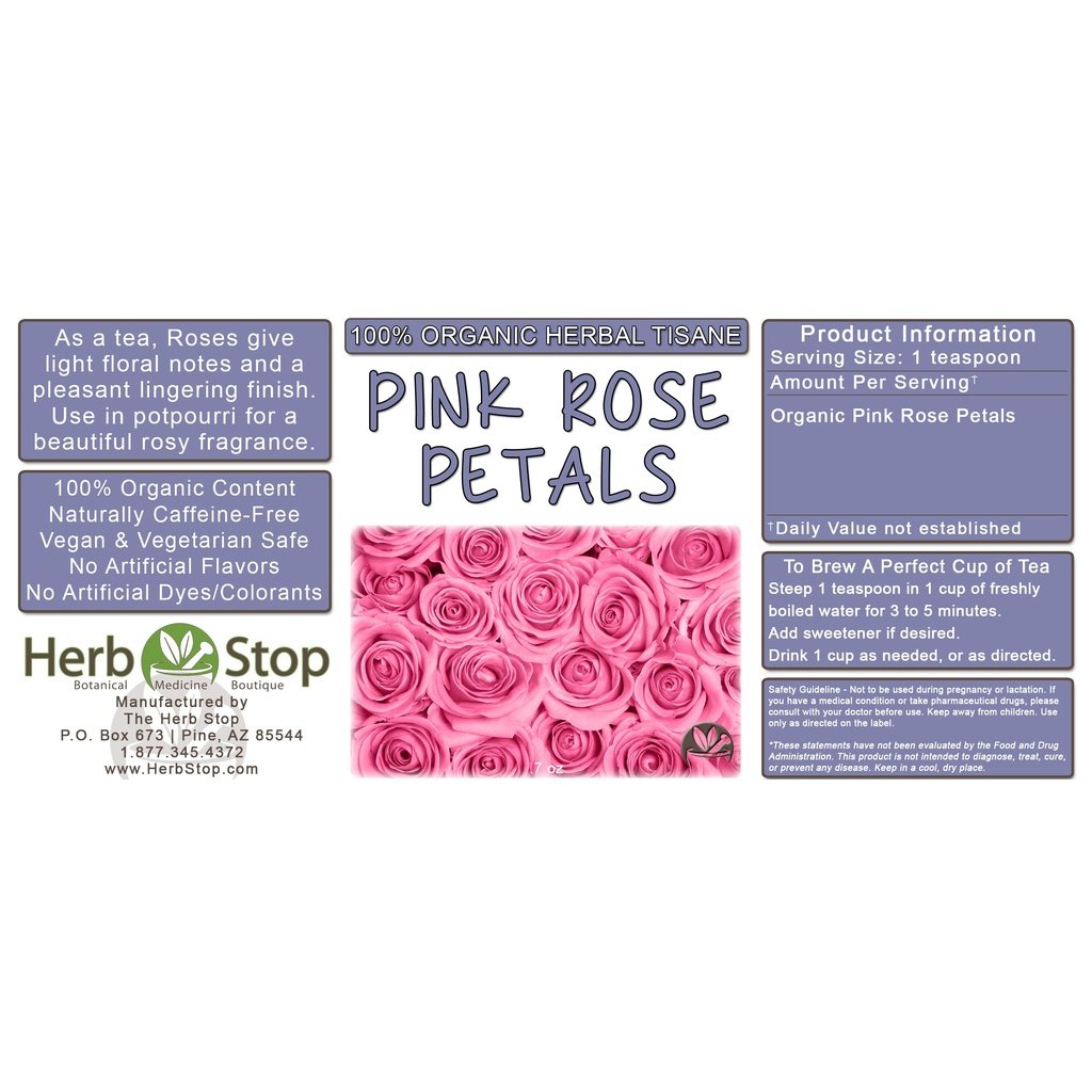 Organic Pink Rose Petals Loose Leaf Herbal Tea Label