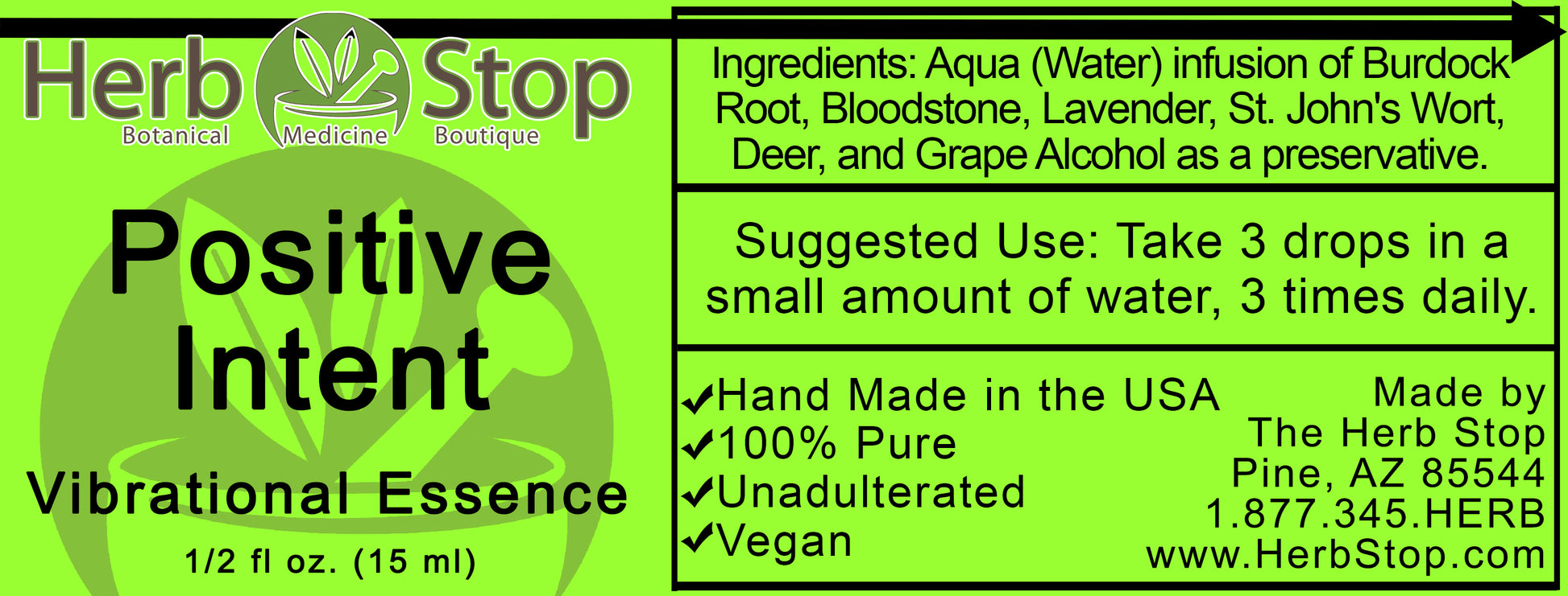 Positive Intent Vibrational Essence Label