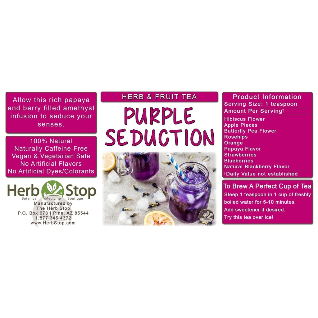 Purple Seduction Loose Leaf Herb & Fruit Tea Label