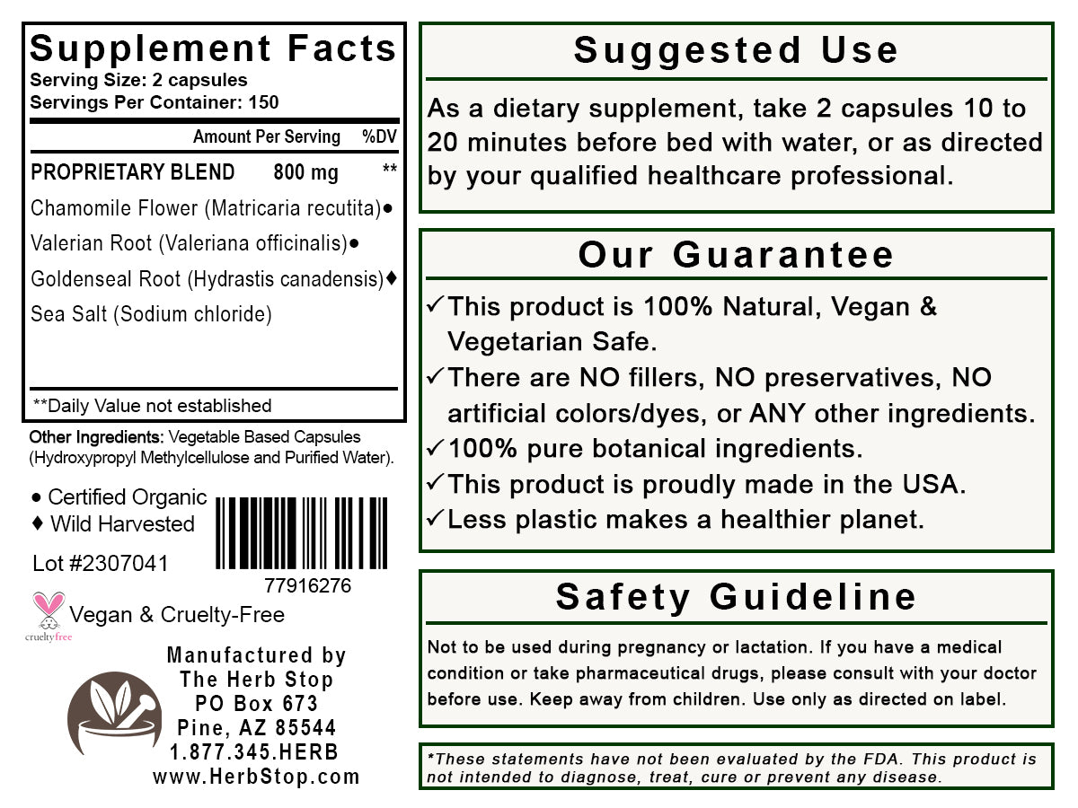 Quiet Mind Capsules Label - Back