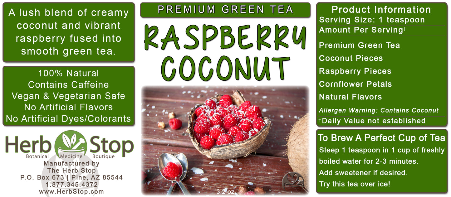 Raspberry Coconut Green Tea Label