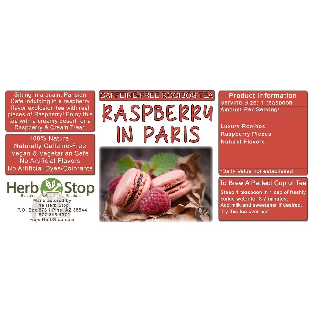 Raspberry In Paris Loose Leaf Rooibos Tea Label
