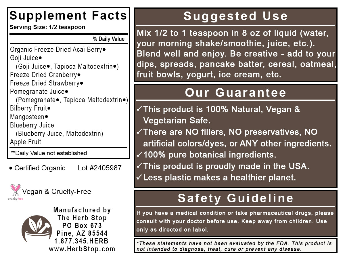 Organic Reds & Blues Fruit Powder - Back Label