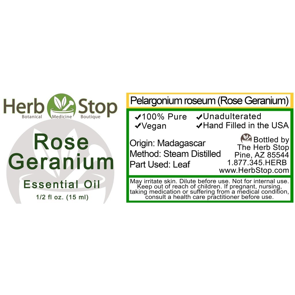 Rose Geranium Essential Oil Label