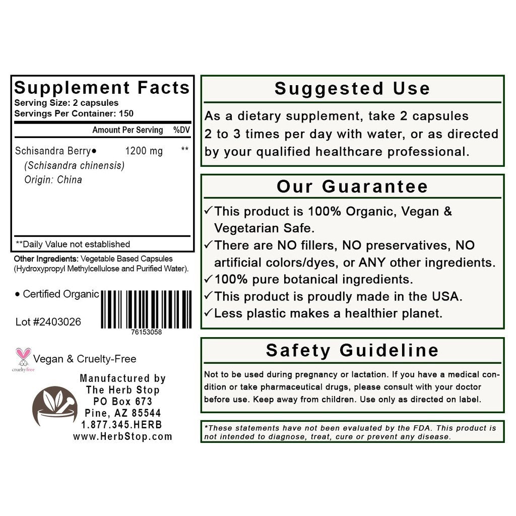Schisandra Berry Capsules Label - Back