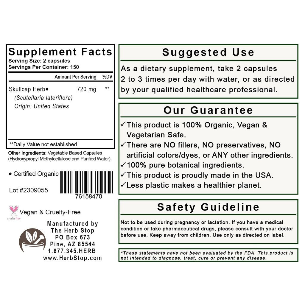 Skullcap Capsules Label - Back