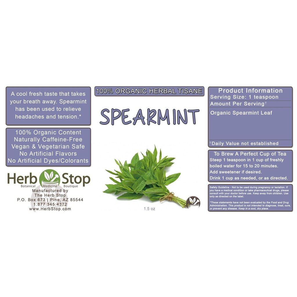 Organic Spearmint Loose Leaf Herbal Tea Label