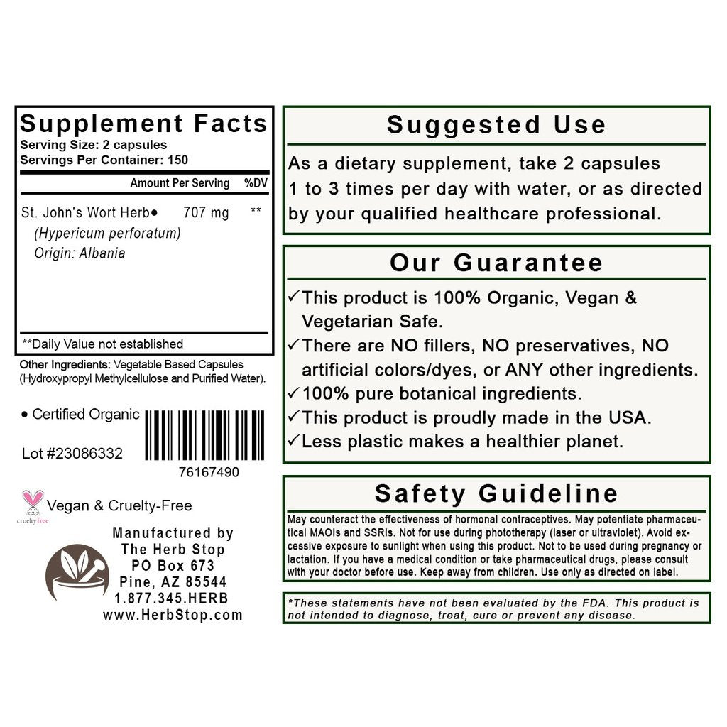 St. John's Wort Capsules Label - Back