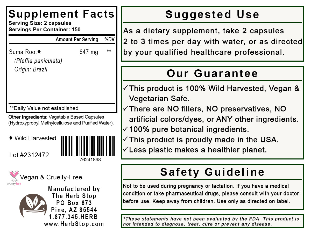 Suma Root Capsules Label - Back