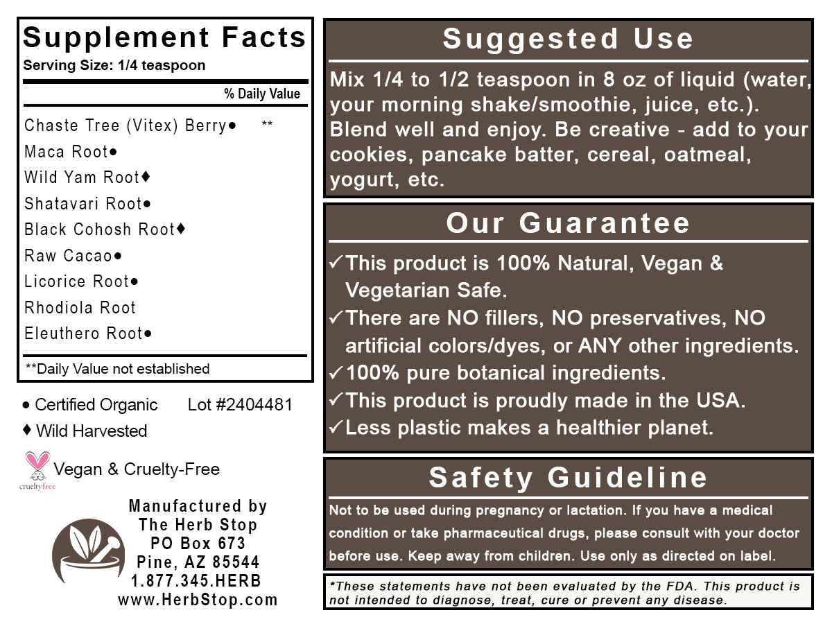 Organic Super Women Powder - Back Label