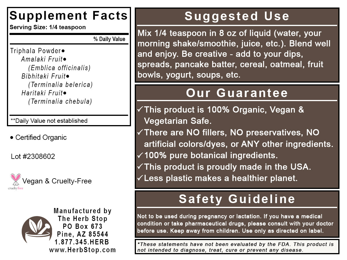 Organic Triphala Powder Label - Back
