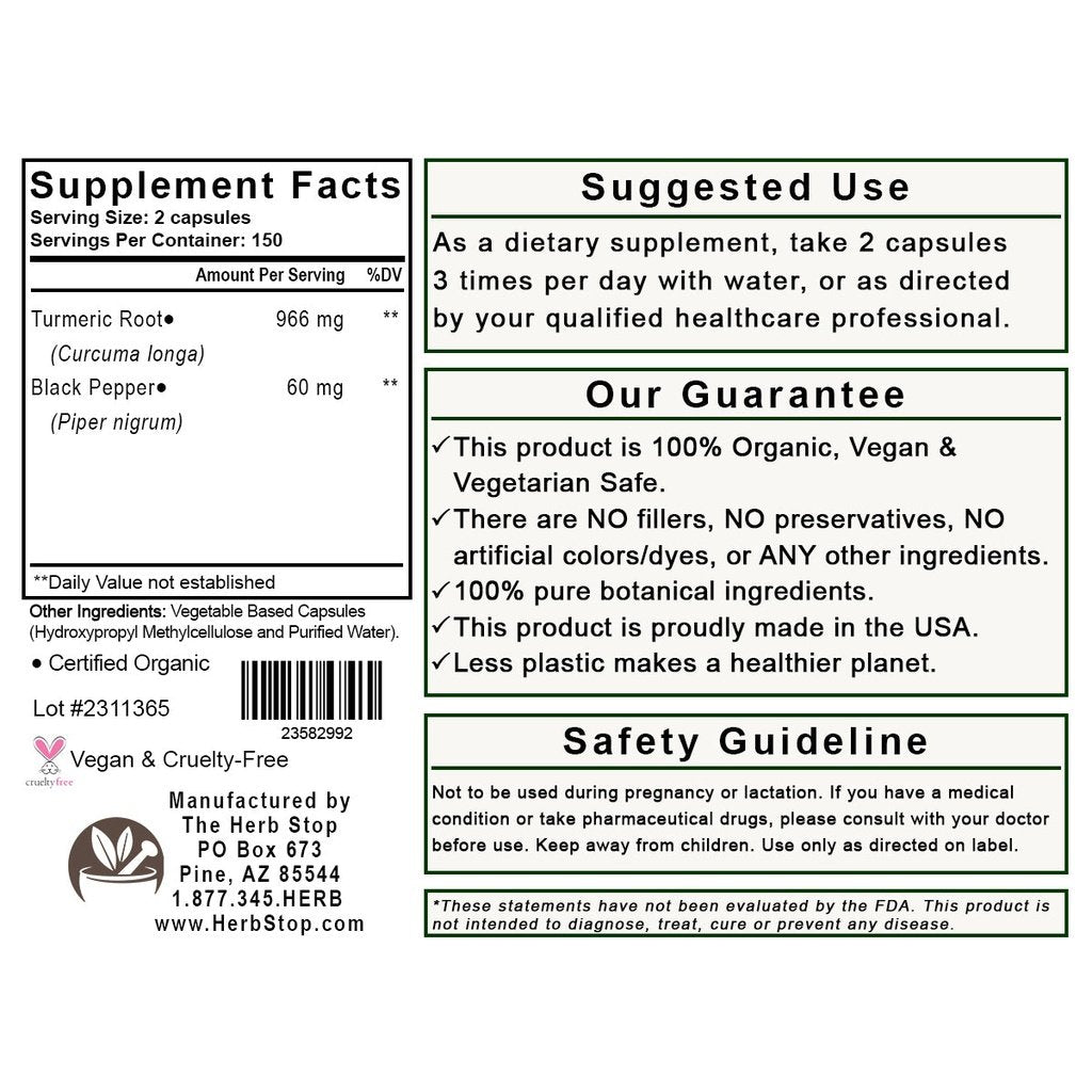 Turmeric & Black Pepper Capsules Label - Back