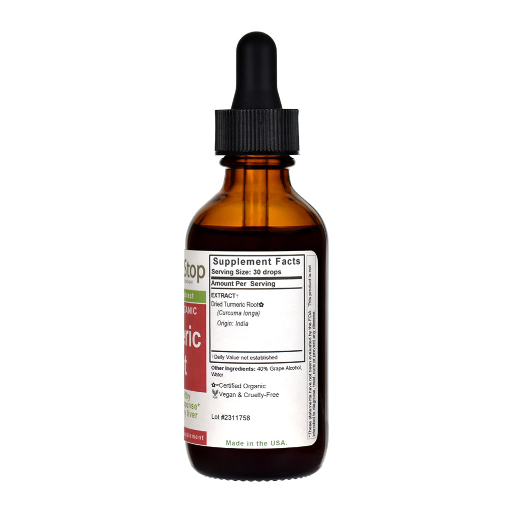 Organic Turmeric Root Liquid Extract 2 oz Bottle - Right