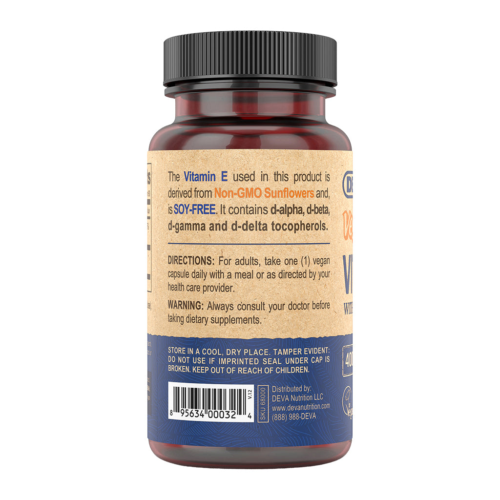 Vitamin E Oil supplement bottle with label on a white background