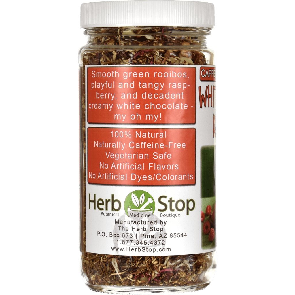 White Chocolate Raspberry Loose Leaf Rooibos Tea Jar - Left Side