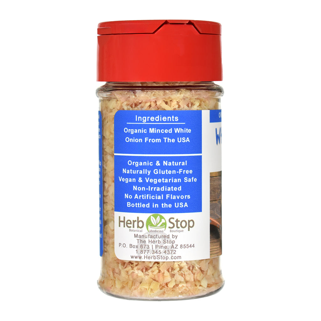 White Onion spice jar with red lid and label on a white background