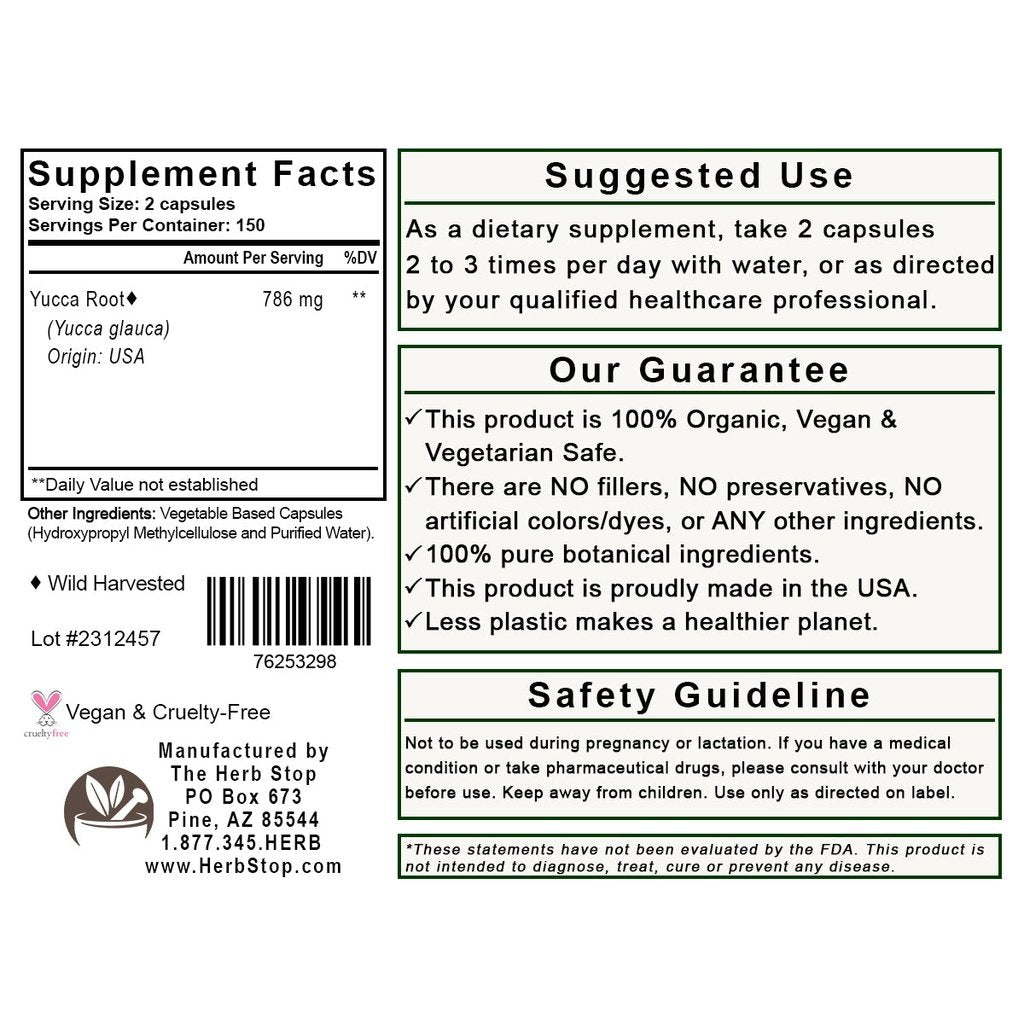 Yucca Root Capsules Label - Back