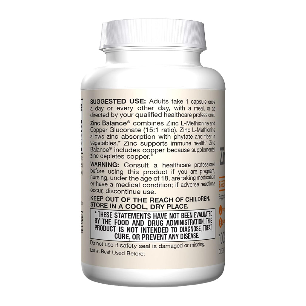 Jarrow Zinc Balance supplement bottle with label on a white background
