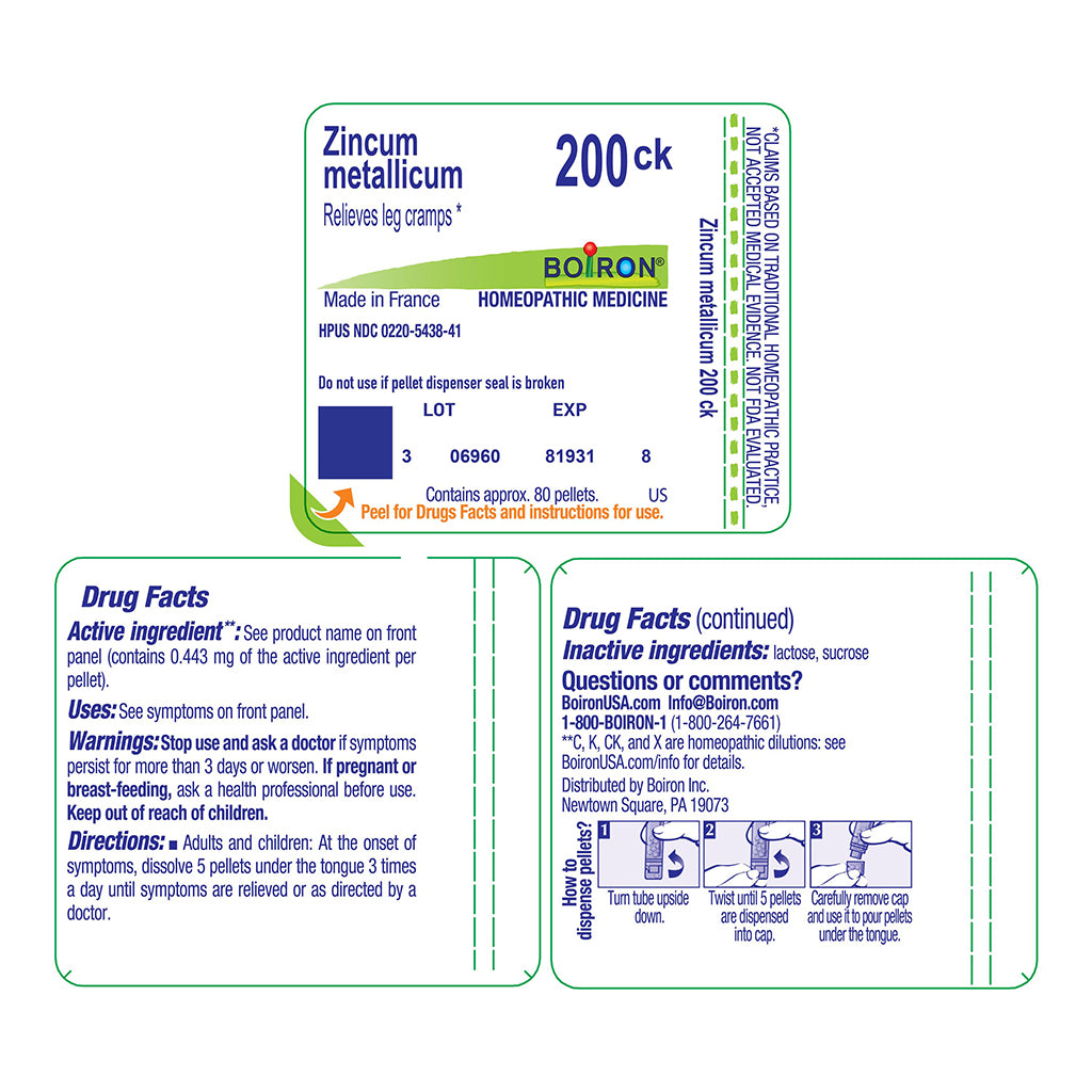 A Boron Zincum metallicum 200ck homeopathic medicine blister card showing product details, facts, and instructions on a white background.