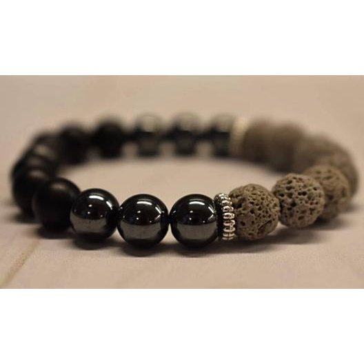 Aromatherapy Bracelet with Larvikite/Labradorite, Black Onyx and Hematite