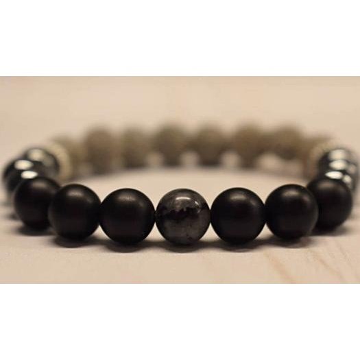 Aromatherapy Bracelet with Larvikite/Labradorite, Black Onyx and Hematite