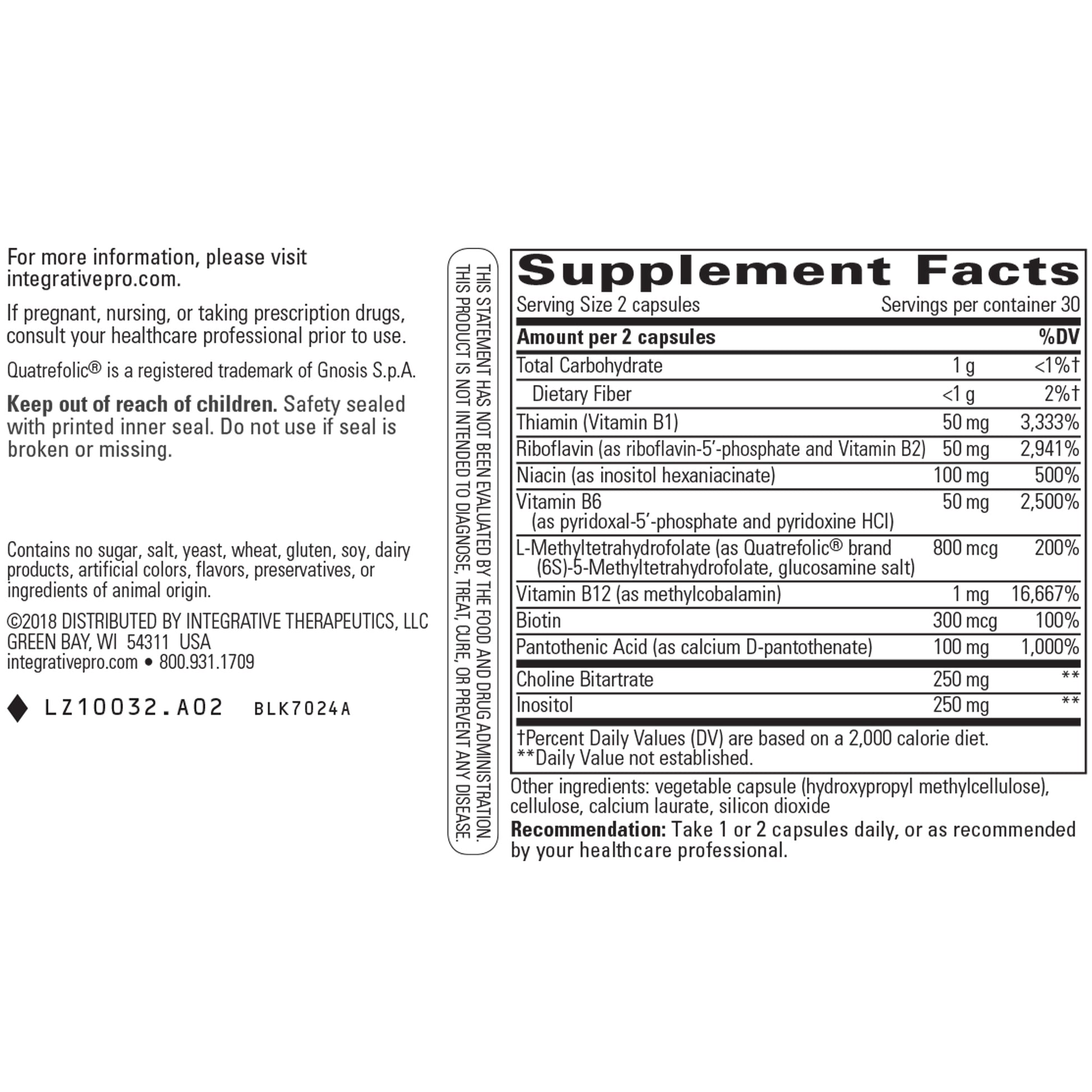 Integrative Therapeutics Active B Complex Supplement Facts