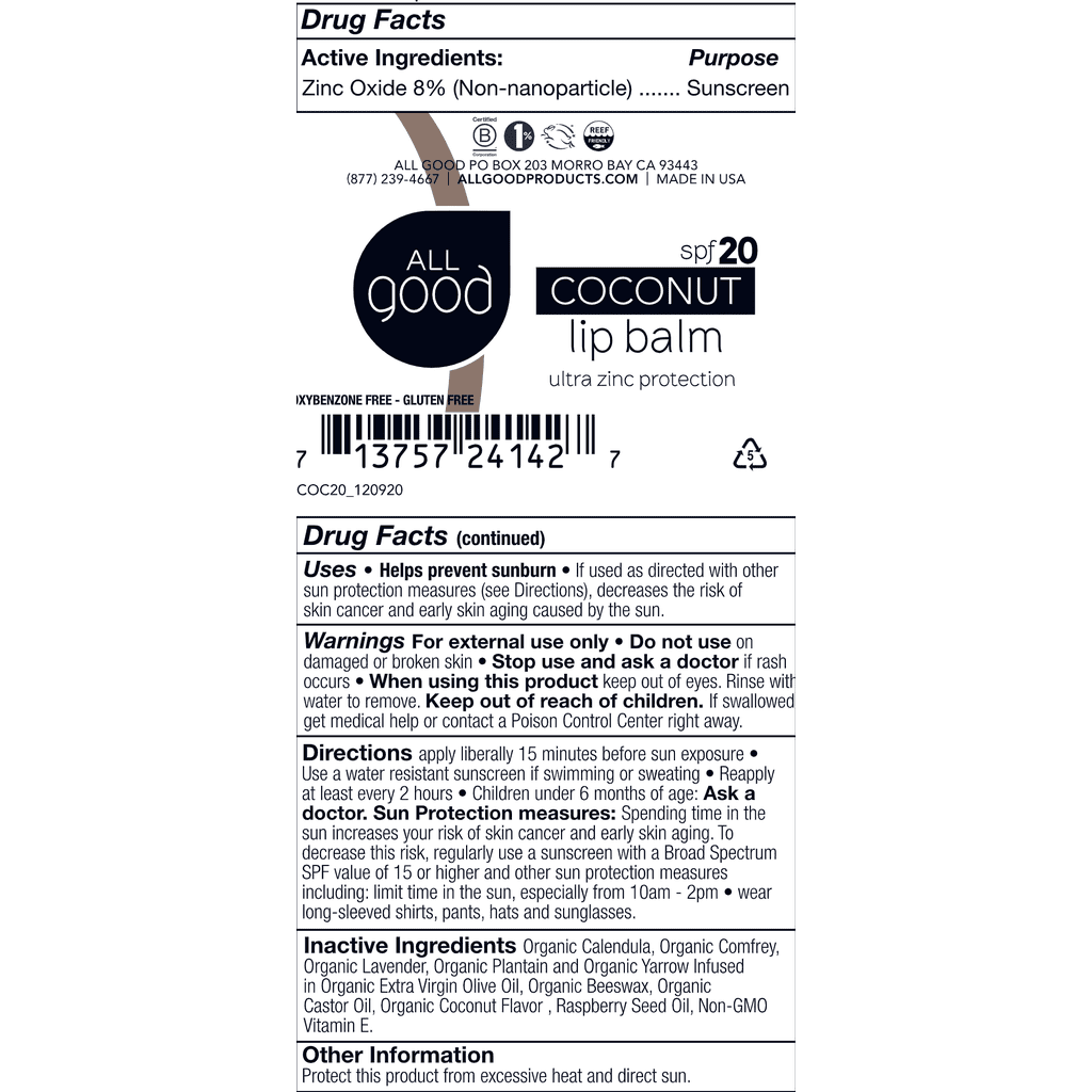 All Good Coconut Lip Balm Drug Facts