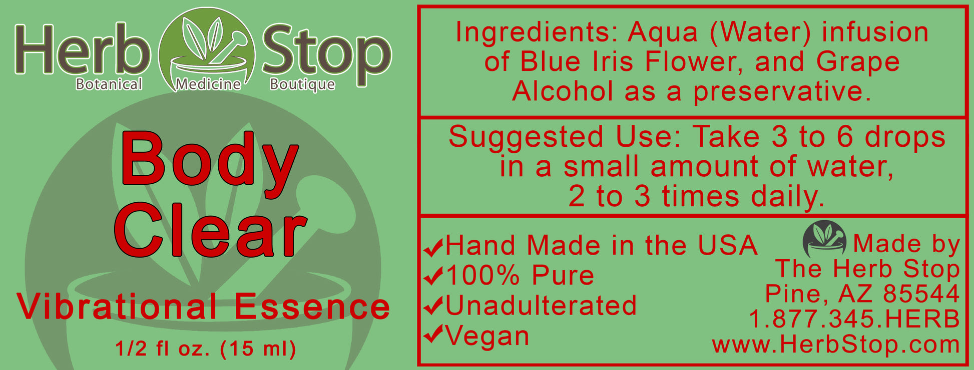 Body Clear Vibrational Essence Label