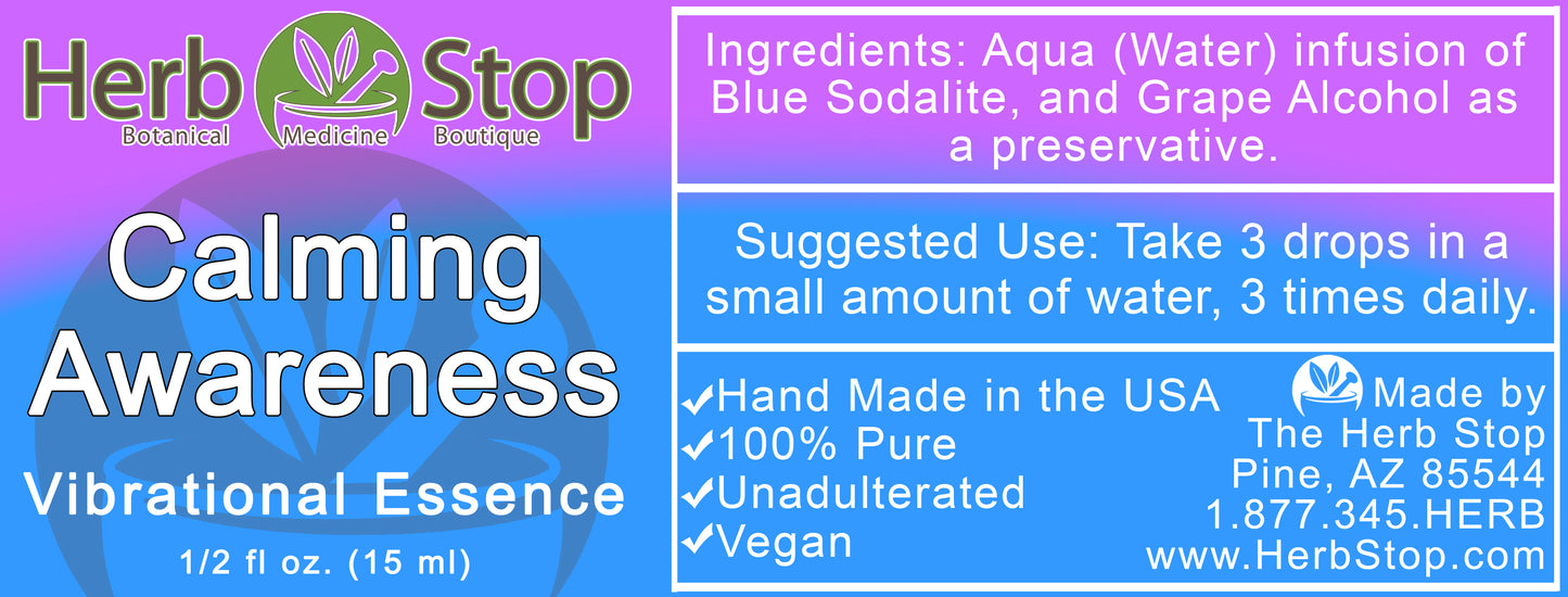Calming Awareness Vibrational Essence Label