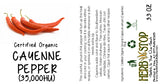 Organic Cayenne Pepper 35k HU Label