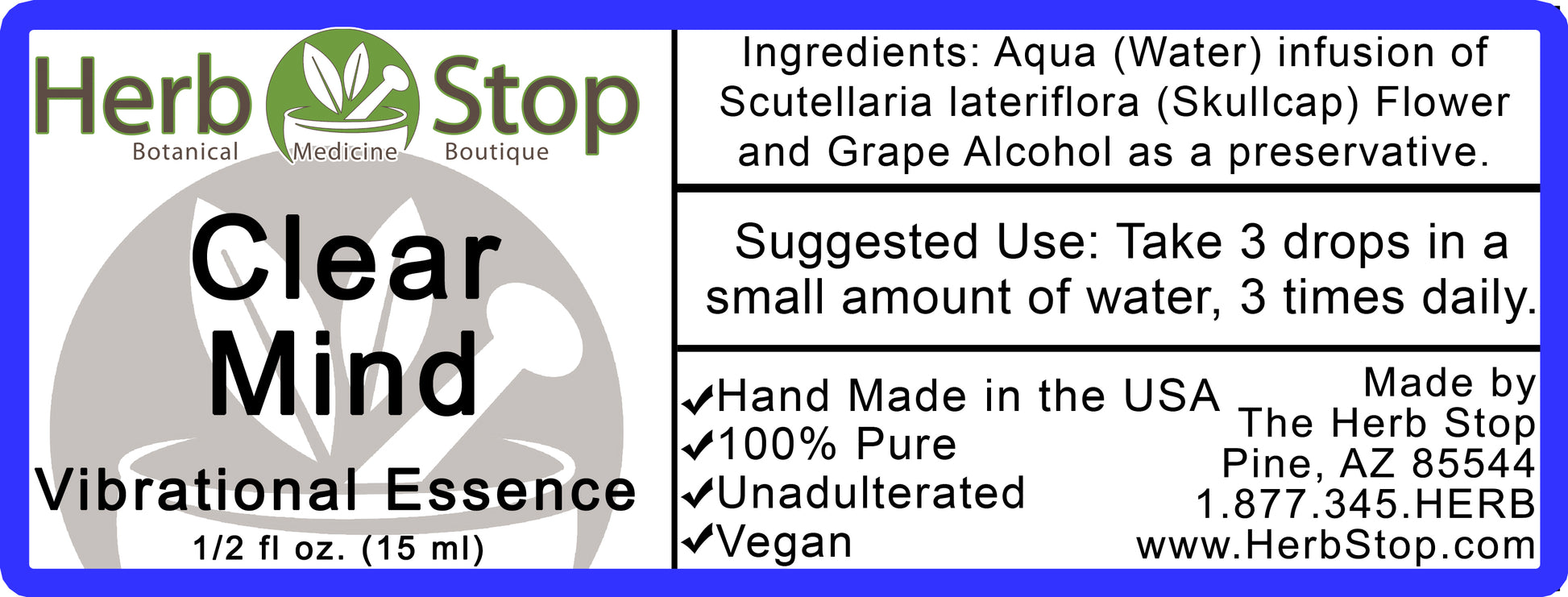 Clear Mind Vibrational Essence Label