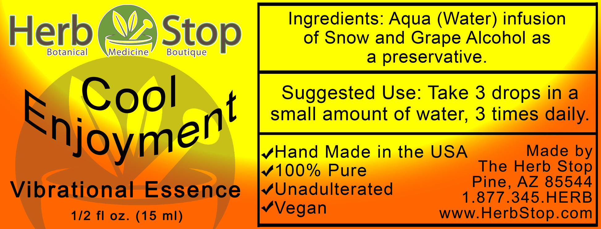 Cool Enjoyment Vibrational Essence Label