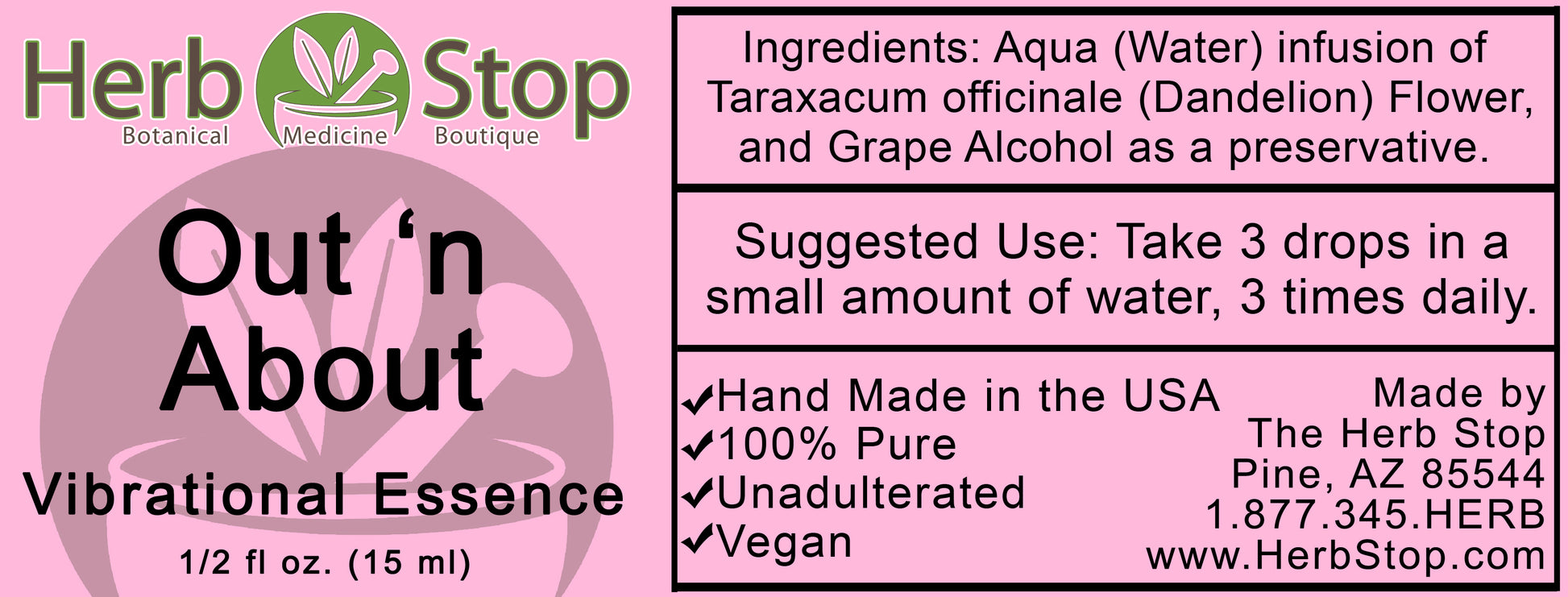 Out 'n About Vibrational Essence Label