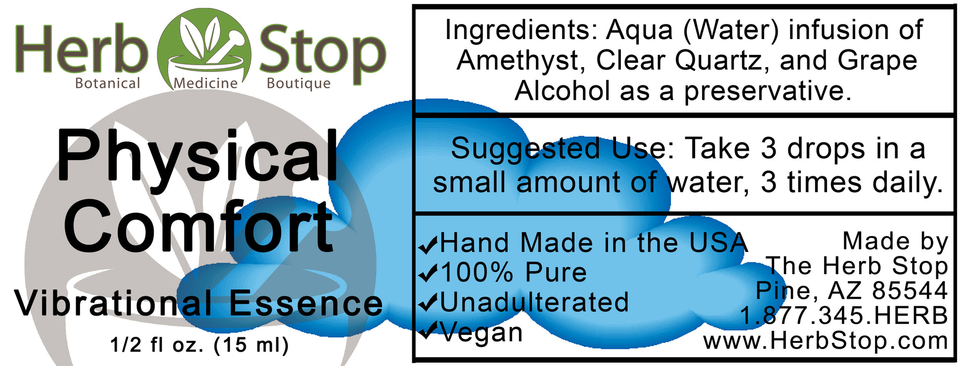 Physical Comfort Vibrational Essence Label