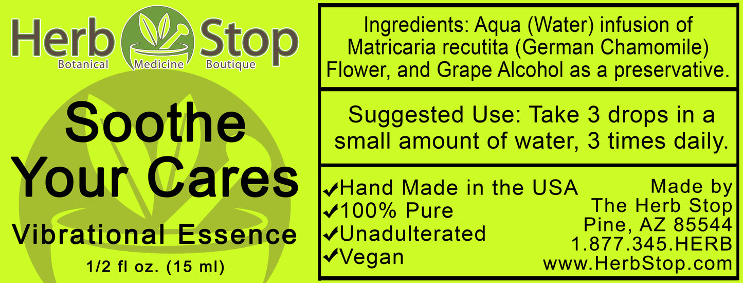 Soothe Your Cares Vibrational Essence Label