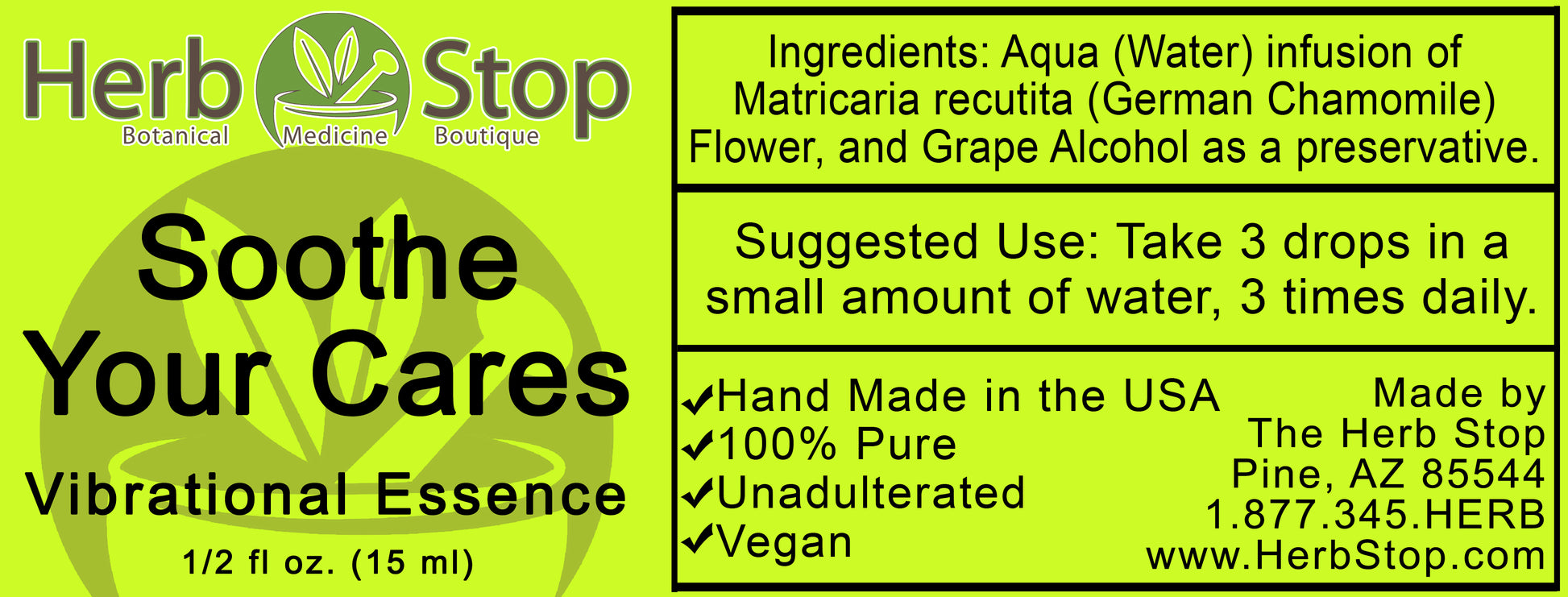 Soothe Your Cares Vibrational Essence Label