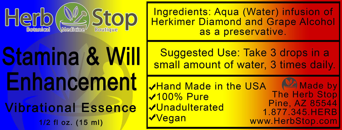 Stamina & Will Enhancement Vibrational Essence Label