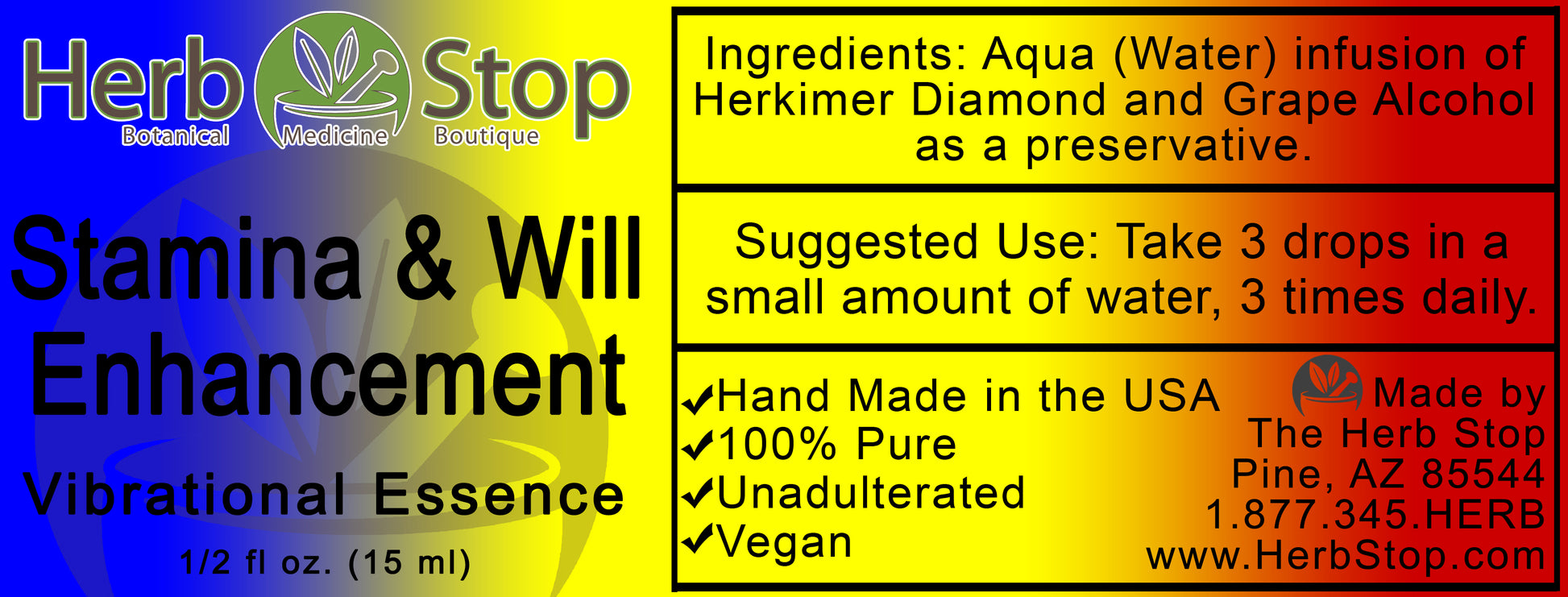 Stamina & Will Enhancement Vibrational Essence Label